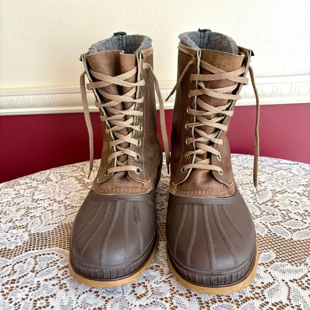 Vintage Sorel Kaufman Ice Pac Brown Leather Duck Boots Mens 12 Made in Canada